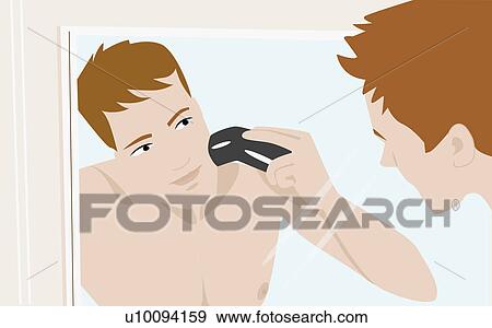 Close-up of a young man shaving with an electric razor View Large Illustration Stock Illustration - Close-up of a young man shaving with an electric razor. Fotosearch