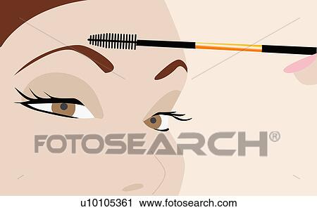 Clip Art - Close-up of a young woman applying mascara. Fotosearch
