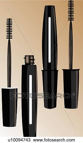 Drawing - Close-up of mascara bottles and brushes. Fotosearch