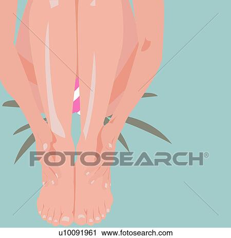 Low section view of a woman massaging her feet View Large Illustration Clip Art - Low section view of a woman massaging her feet. Fotosearch