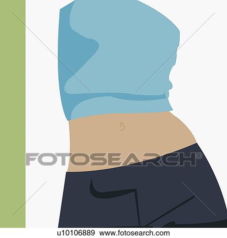 Mid section view of a woman showing her midriff View Large Illustration Stock Illustration - Mid section view of a woman showing her midriff. Fotosearch