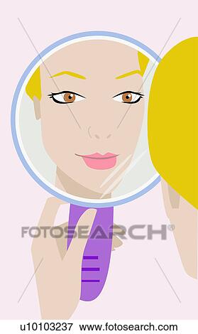 Stock Illustration - Reflection of a young woman in a mirror. Fotosearch