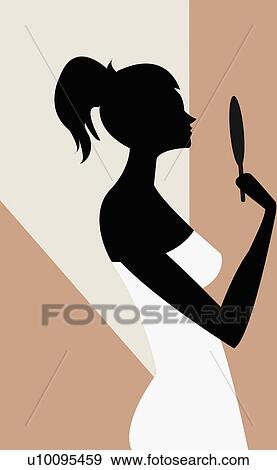 Side profile of a young woman holding a mirror View Large Illustration Stock Illustration - Side profile of a young woman holding a mirror. Fotosearch