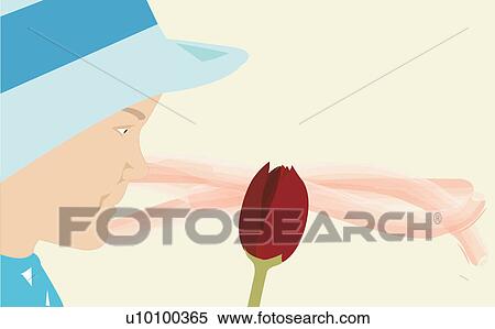 Side profile of a young woman holding a red tulip View Large Illustration Stock Illustration - Side profile of a young woman holding a red tulip. Fotosearch