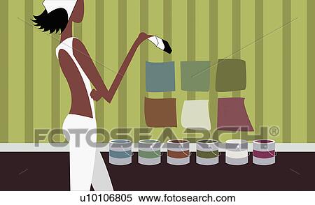 Stock Illustration - Side profile of a young woman painting a wall. Fotosearch