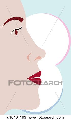 Drawing - Side profile of a young woman's face. Fotosearch