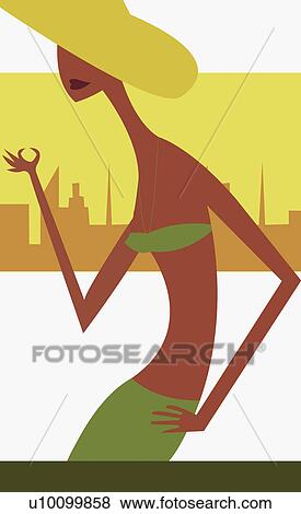 Stock Illustration - Young woman standing with her hand on her hip. Fotosearch