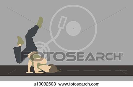 Drawing - Close-up of a man dancing in front of a turntable. Fotosearch