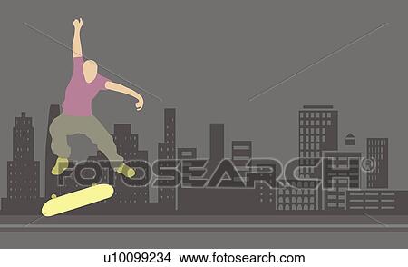 Close-up of a man skateboarding View Large Illustration Stock Illustration - Close-up of a man skateboarding. Fotosearch