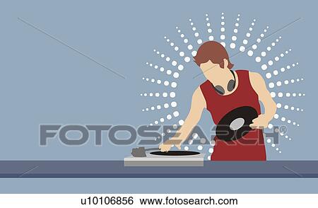 Stock Illustration - Close-up of a party do holding a record. Fotosearch