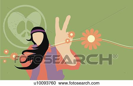 Clipart - Close-up of a woman showing a peace sign. Fotosearch