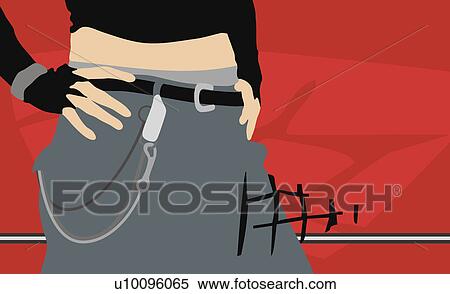 Stock Illustration - Mid section view of a woman standing with her hands on her hips. Fotosearch