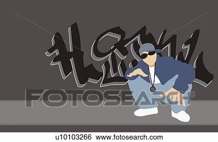 Stock Illustration - Portrait of a man dancing on a sidewalk. Fotosearch