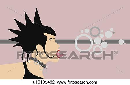 Drawing - Side profile of a woman sticking her tongue out. Fotosearch
