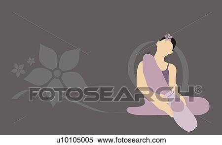 Stock Illustration - Ballerina putting on ballet shoes. Fotosearch