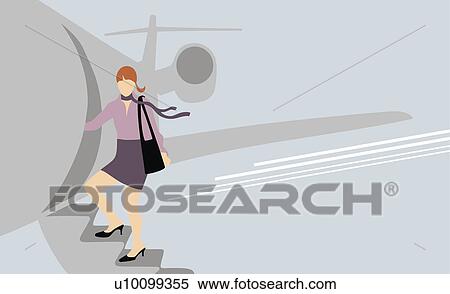 Stock Illustration - Businesswoman boarding an airplane. Fotosearch
