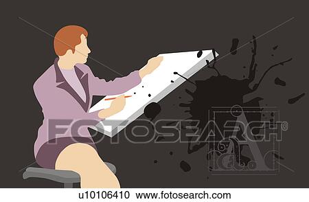 Female architect making a blueprint View Large Illustration Clipart - Female architect making a blueprint. Fotosearch