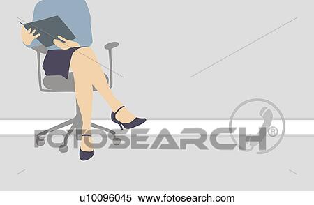 Stock Illustration - Low section view of a businesswoman sitting on an office chair and holding a file. Fotosearch