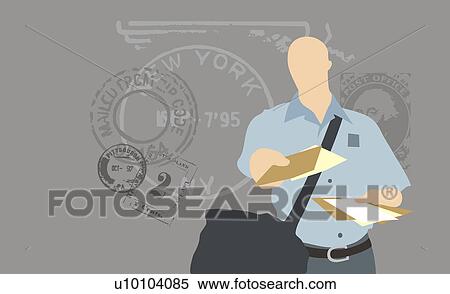 Mailman holding envelopes View Large Illustration Stock Illustration - Mailman holding envelopes. Fotosearch