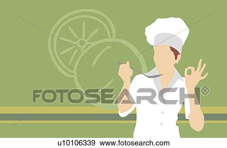 Male chef tasting food with a ladle View Large Illustration Stock Illustration - Male chef tasting food with a ladle. Fotosearch