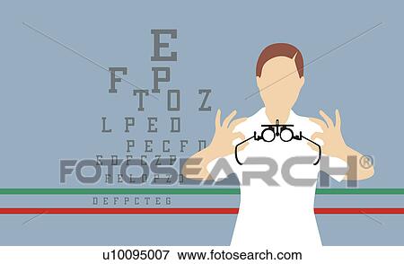 Stock Illustration - Optometrist holding a pair of eye test glasses. Fotosearch