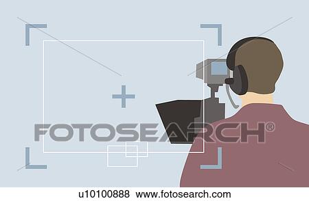 Rear view of a male camera operator operating a television camera View Large Illustration Stock Illustration - Rear view of a male camera operator operating a television camera. Fotosearch