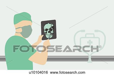 Stock Illustration - Side profile of a surgeon holding an X-Ray. Fotosearch