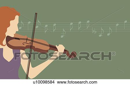Stock Illustration - Young woman playing the violin. Fotosearch