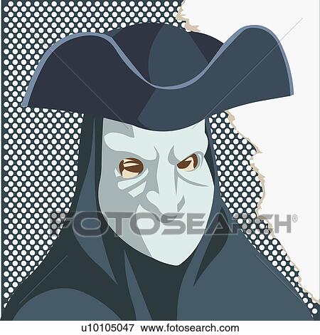 Stock Illustration - Close-up of a man wearing a face mask. Fotosearch
