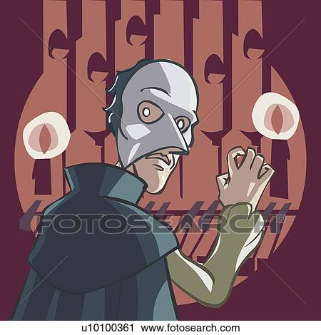 Close-up of a man wearing a mask and playing the pipe organ View Large Illustration Clip Art - Close-up of a man wearing a mask and playing the pipe organ. Fotosearch