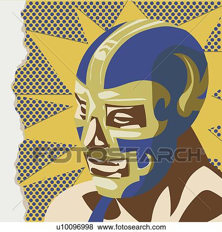 Stock Illustration - Close-up of a man wearing a mask. Fotosearch