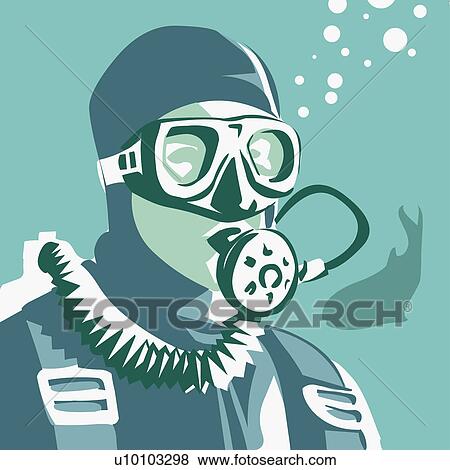 Close-up of a man wearing a scuba mask in the sea View Large Illustration Stock Illustration - Close-up of a man wearing a scuba mask in the sea. Fotosearch
