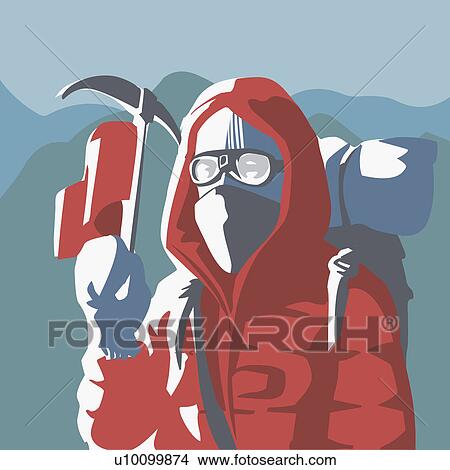 Close-up of a mountaineer holding an ice axe View Large Illustration Stock Illustration - Close-up of a mountaineer holding an ice axe. Fotosearch