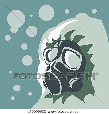 Close-up of a person wearing a gas mask View Large Illustration Drawing - Close-up of a person wearing a gas mask. Fotosearch