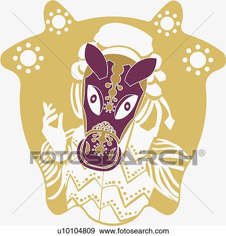 Stock Illustration - Close-up of a person wearing a horse mask. Fotosearch