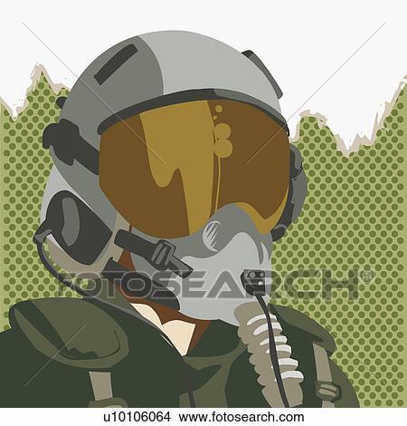 Close-up of a pilot wearing a helmet View Large Illustration Stock Illustration - Close-up of a pilot wearing a helmet. Fotosearch