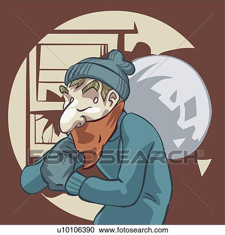 Clipart - Close-up of a thief carrying a sack on his back. Fotosearch