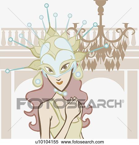 Stock Illustration - Close-up of a woman wearing a masquerade mask. Fotosearch