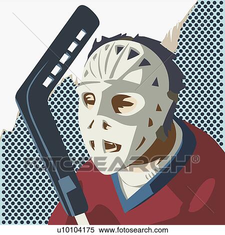 Close-up of an ice hockey player wearing a mask View Large Illustration Stock Illustration - Close-up of an ice hockey player wearing a mask. Fotosearch