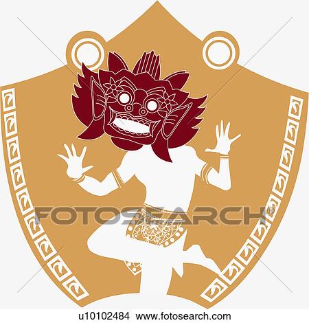 Stock Illustration - Man wearing a dragon mask and dancing. Fotosearch