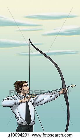 Businessman aiming with bow and arrow View Large Illustration Stock Illustration - Businessman aiming with bow and arrow. Fotosearch