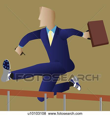 Stock Illustration - Businessman jumping over hurdles in a race. Fotosearch