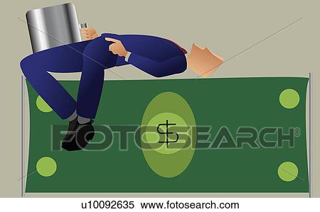 Stock Illustration - Businessman performing a high jump over a bank note. Fotosearch