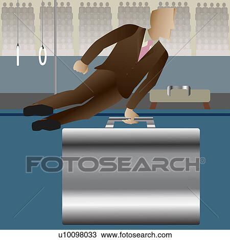 Businessman performing gymnastics on a briefcase View Large Illustration Drawing - Businessman performing gymnastics on a briefcase. Fotosearch