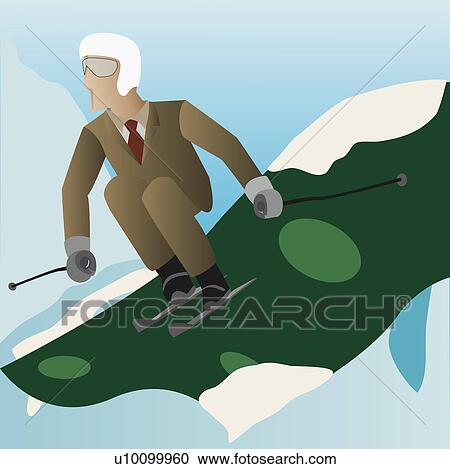 Clipart - Businessman skiing down a slope. Fotosearch