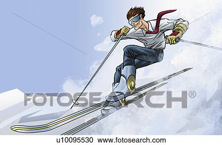 Businessman skiing down hill View Large Illustration Clipart - Businessman skiing down hill. Fotosearch