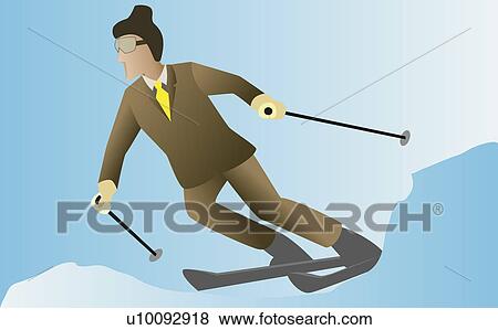 Stock Illustration - Businessman skiing. Fotosearch