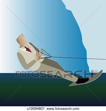 Stock Illustration - Businessman waterskiing. Fotosearch