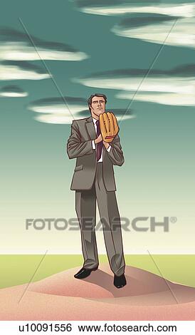Stock Illustration - Businessman wearing a baseball glove. Fotosearch