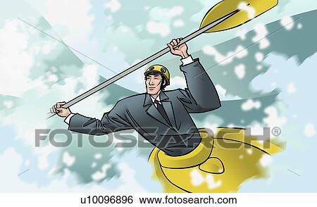 Stock Illustration - Close-up of a businessman kayaking. Fotosearch